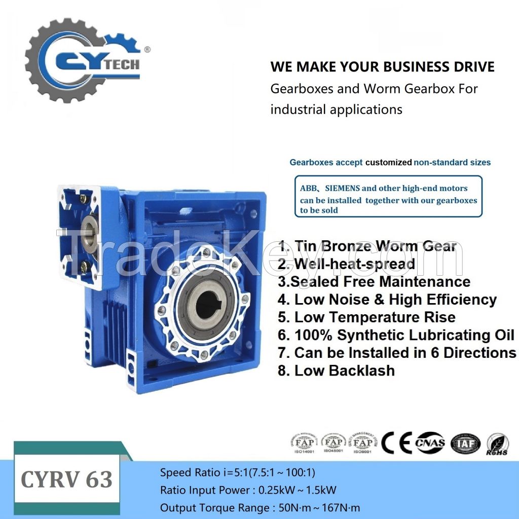 CHENYUE High Torque Worm Gearbox Worm Speed Reducer NMRV 63 CYRV63 Gearbox Input 14/19/22/24mm Output 25mm Speed Ratio from 5:1 to 100:1 Free Maintenance