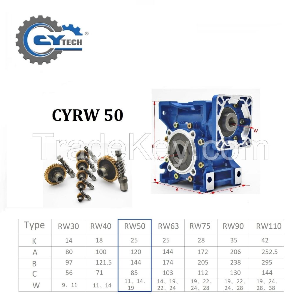 CHENYUE High Torque Worm Gearbox NMRW 50 CYRW 50 Input 11/14/19mm Output 25mm Speed Ratio from 5:1 to 100:1 Tin Bronze Worm Gear Free Maintenance