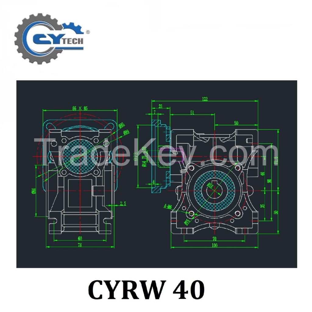 CHENYUE High Torque CNC Worm Gearbox Reducer NMRW 40 CYRW 40 Input 14/11mm Output 18mm Speed Ratio from 5:1 to 100:1 Tin Bronze Free Maintenance