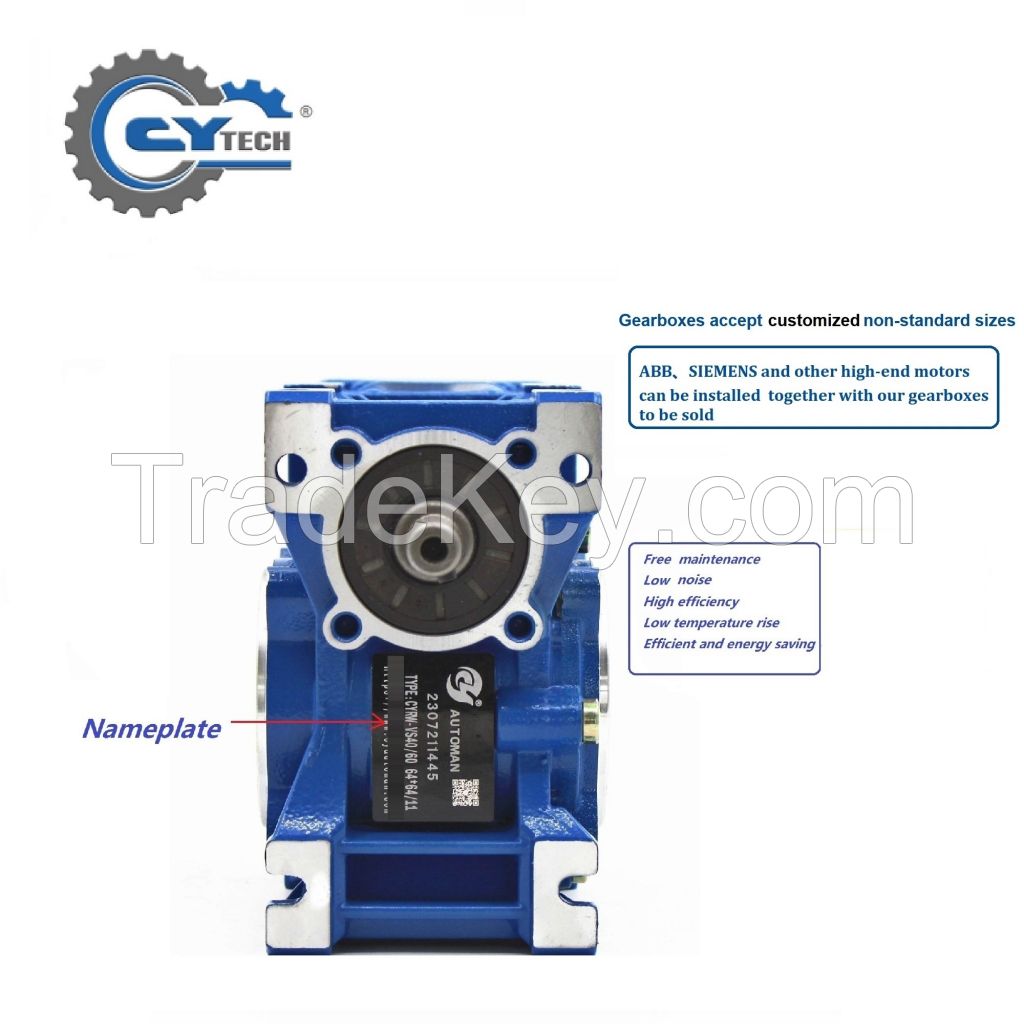 CHENYUE High Torque CNC Worm Gearbox Reducer NMRW 40 CYRW 40 Input 14/11mm Output 18mm Speed Ratio from 5:1 to 100:1 Tin Bronze Free Maintenance