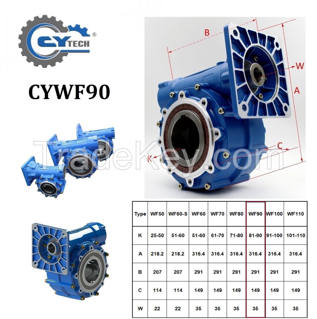 CHENYUE High Torque Worm Gear Reducer CYWF 90 Input 35mm Output hole 90mm Speed Ratio from 5:1 to 100:1 CNC Gearbox Free Maintenance