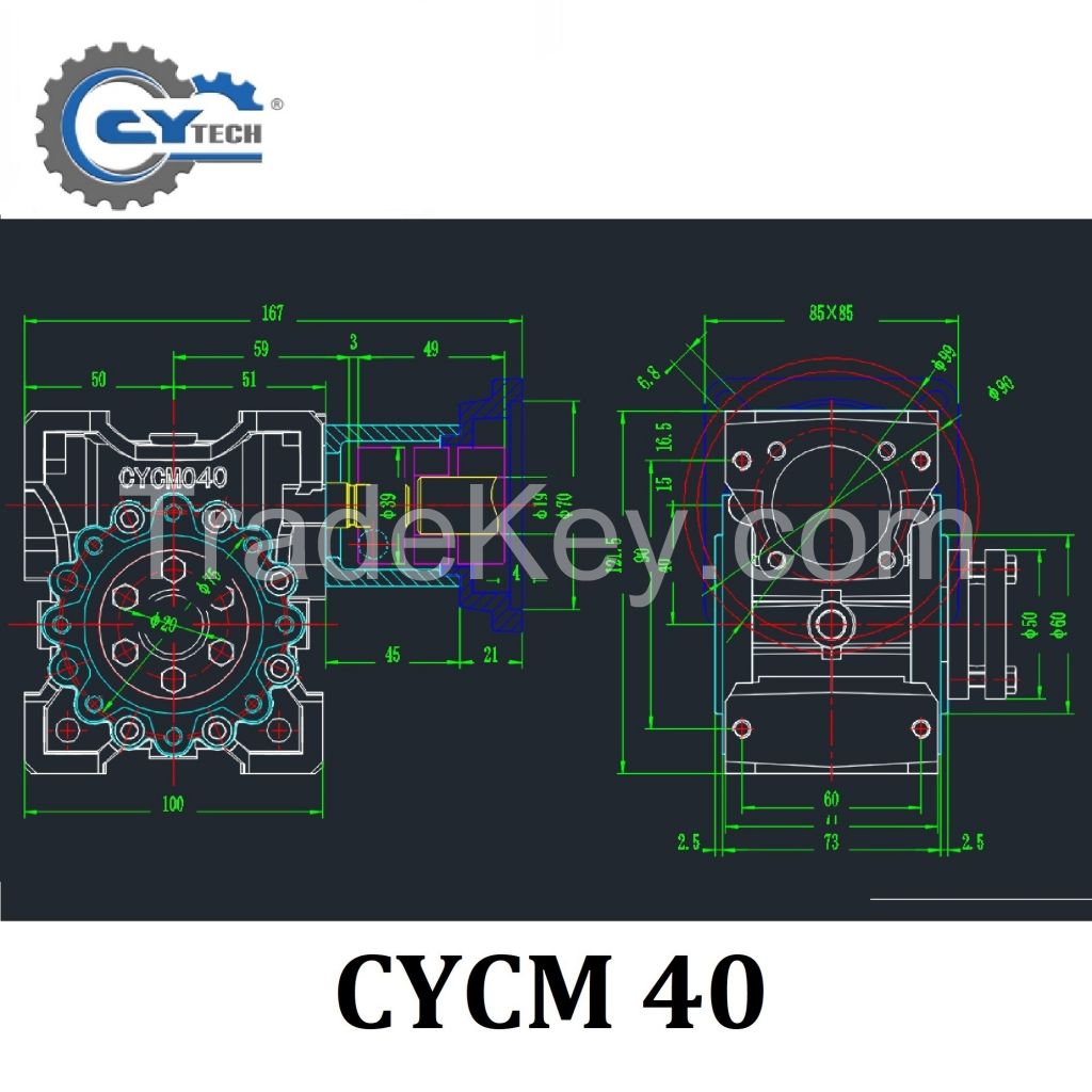 CHENYUE Repeated Positioning 0.5-2 Arc Minute Worm Gearbox CYCM 40 Servo Input shaft14/11/19 Output 20 Speed Ratio from 5:1 to 80:1 Free Maintenance