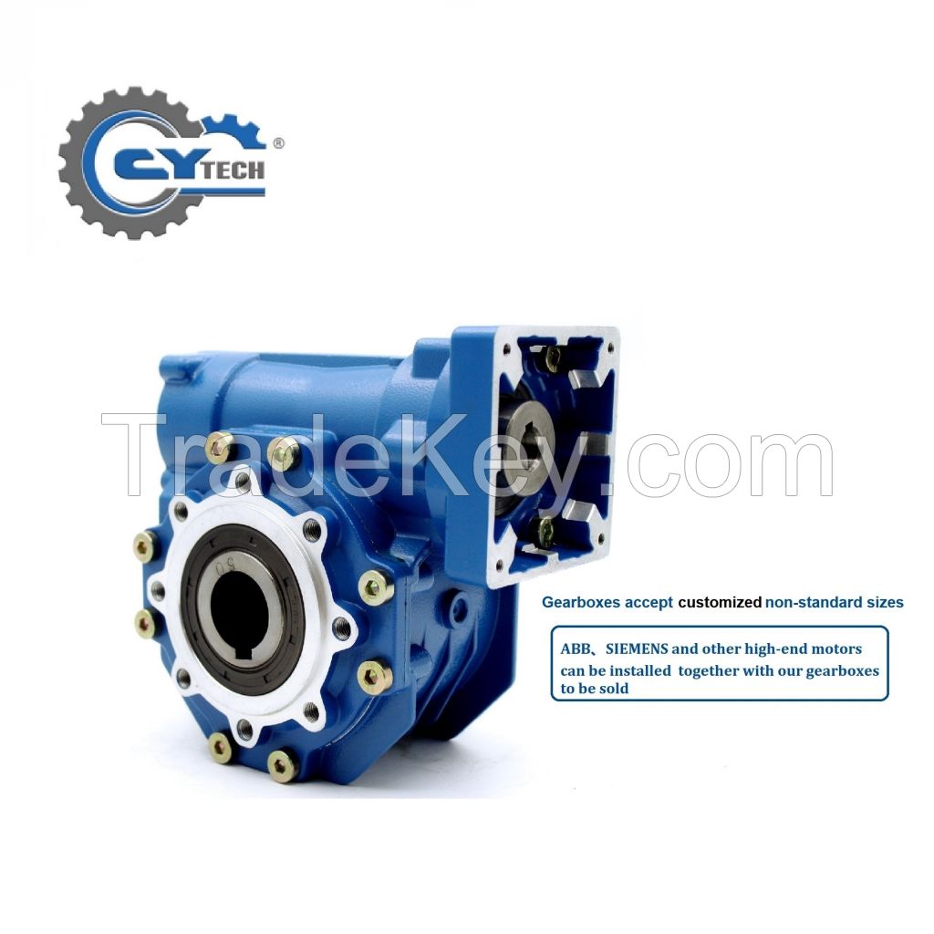 CHENYUE High Torque Worm Gearbox NMVF 063 CYVF 63 Input 14/19/22/24mm Output 25mm Speed Ratio from 5:1 to 100:1 CNC Gearbox Suppliers Reduction Free Maintenance