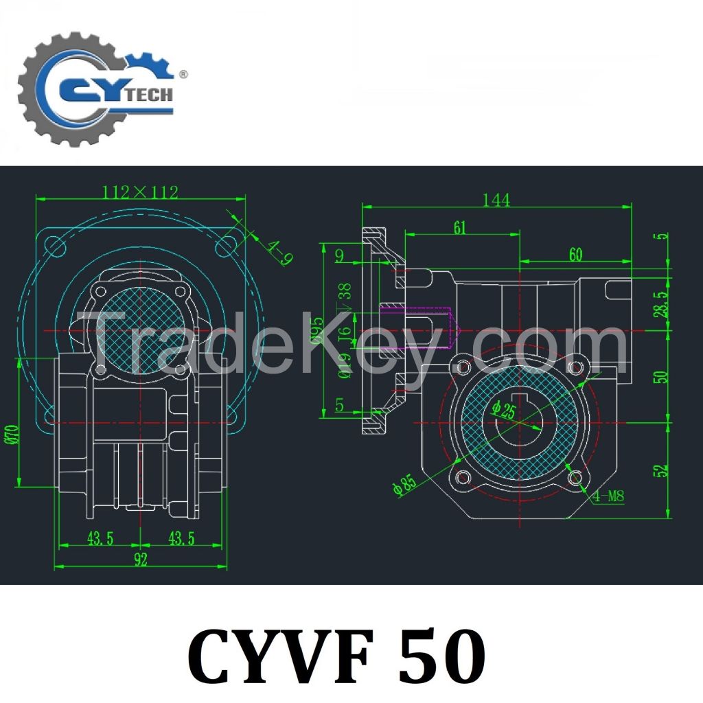 CHENYUE High Torque Worm Gearbox NMVF 50 CYVF 50 Input 14/11/19mm Output 25mm Speed Ratio from 5:1 to 100:1 Tin Bronze Worm Gear Free Maintenance