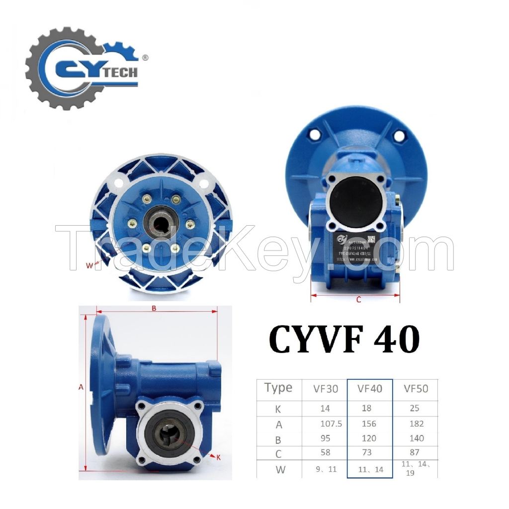 CHENYUE High Torque CNC Worm Gearbox NMVF 40 CYVF 40 Input 14/11mm Output 18mm Speed Ratio from 5:1 to 100:1 Tin Bronze Free Maintenance