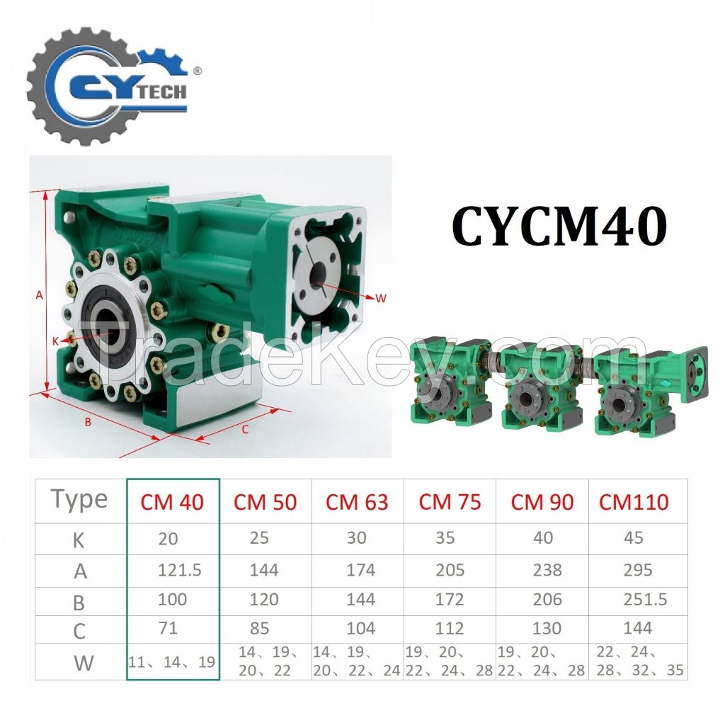 CHENYUE Repeated Positioning 0.5-2 Arc Minute Worm Gearbox CYCM 40 Servo Input shaft14/11/19 Output 20 Speed Ratio from 5:1 to 80:1 Free Maintenance