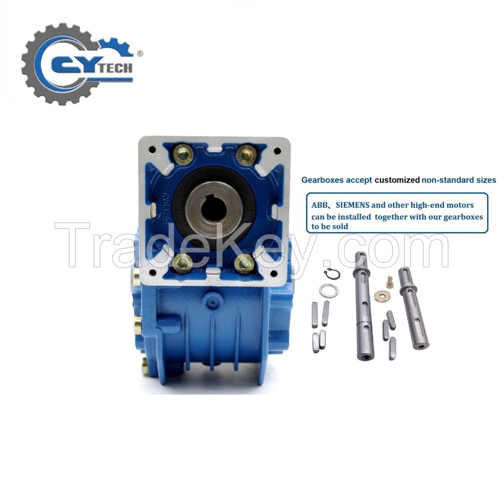 CHENYUE High Torque Worm Gearbox NMVF 063 CYVF 63 Input 14/19/22/24mm Output 25mm Speed Ratio from 5:1 to 100:1 CNC Gearbox Suppliers Reduction Free Maintenance