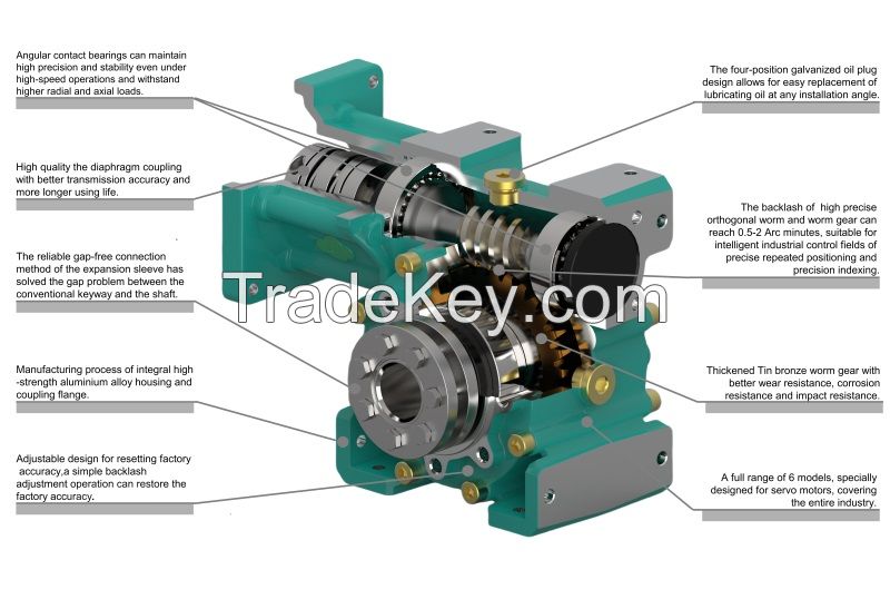 CHENYUE Adjustable Backlash 0.5-2 Arc Minute Worm Gearbox CYCM63 Input shaft 14/19/20/22/24 Output 30 Speed Ratio from 5:1 to 80:1 Free Maintenance