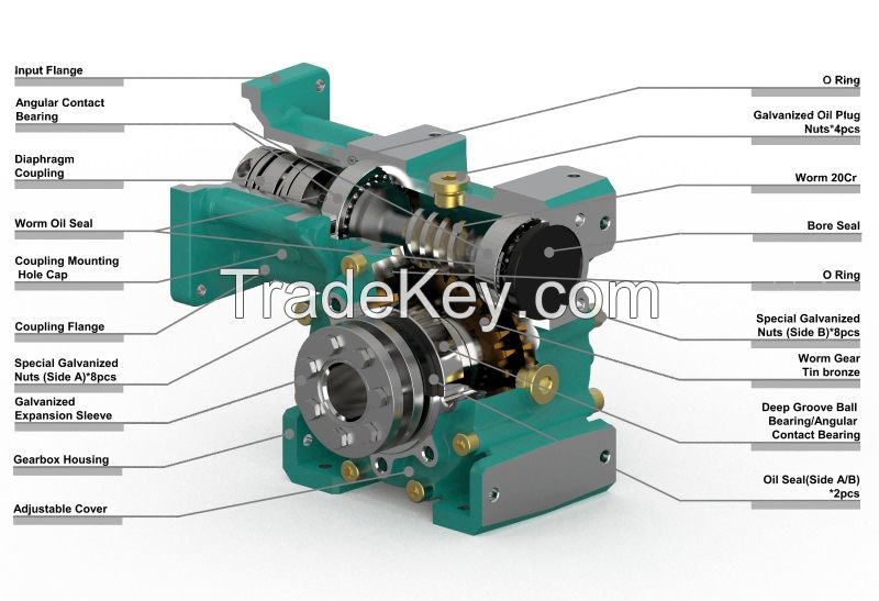 CHENYUE Adjustable Backlash 0.5-2 Arc Minute Worm Gearbox CYCM63 Input shaft 14/19/20/22/24 Output 30 Speed Ratio from 5:1 to 80:1 Free Maintenance
