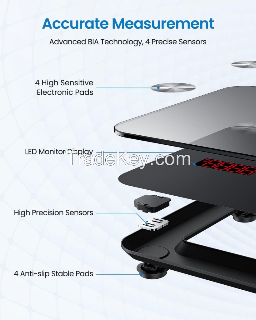 Smart body fat scale electronic personal weight scale body composition digital bathroom scale with app