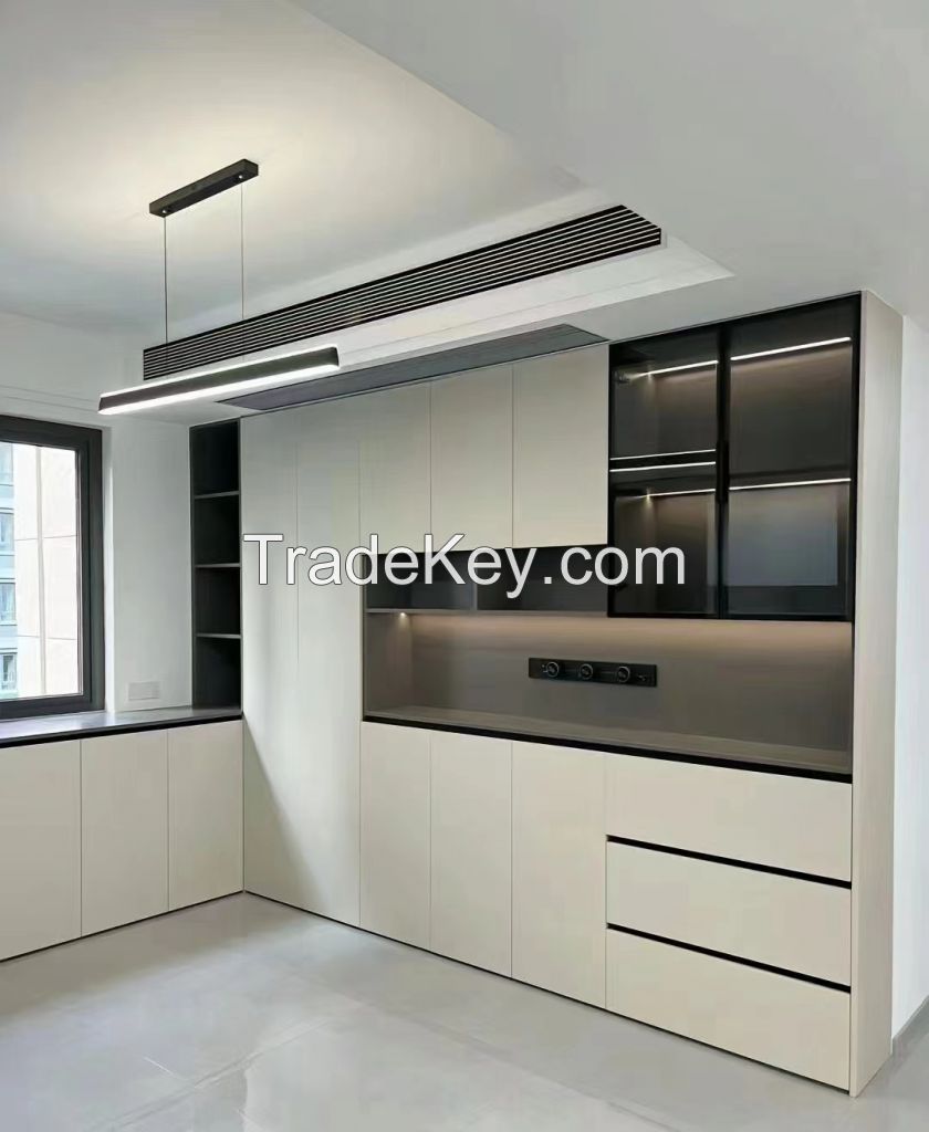 Modern design wine cabinet with drawers and LED light for large wall display