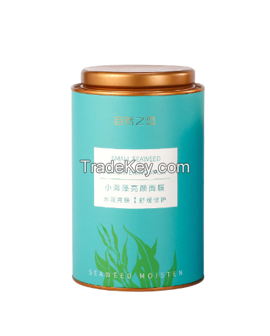 Four-color printing paper cylinder can with wooden lid, tinplate bottom cover, sealed dahongpao round paper cylinder packaging