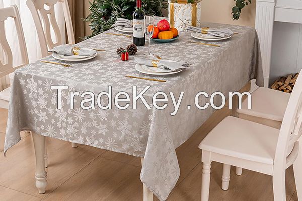 OEM Christmas Jacquard Tablecloth Waterproof Damask Floral Pattern Table Cloth, Heavy Weight Wipeable Wrinkle Free Table Covers For Dinner Or Daily Uses