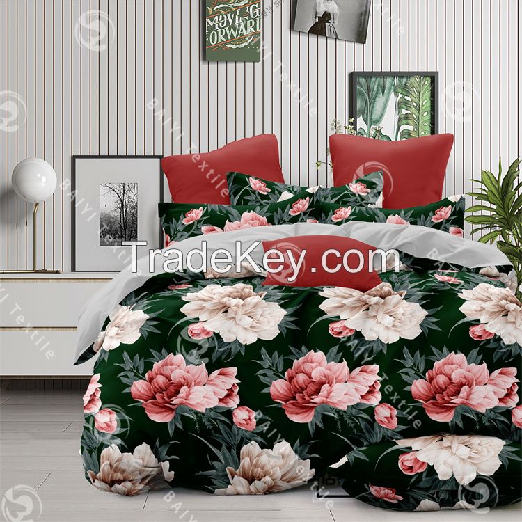 100% polyester disperse printed twill plain woven bedding set for home usage