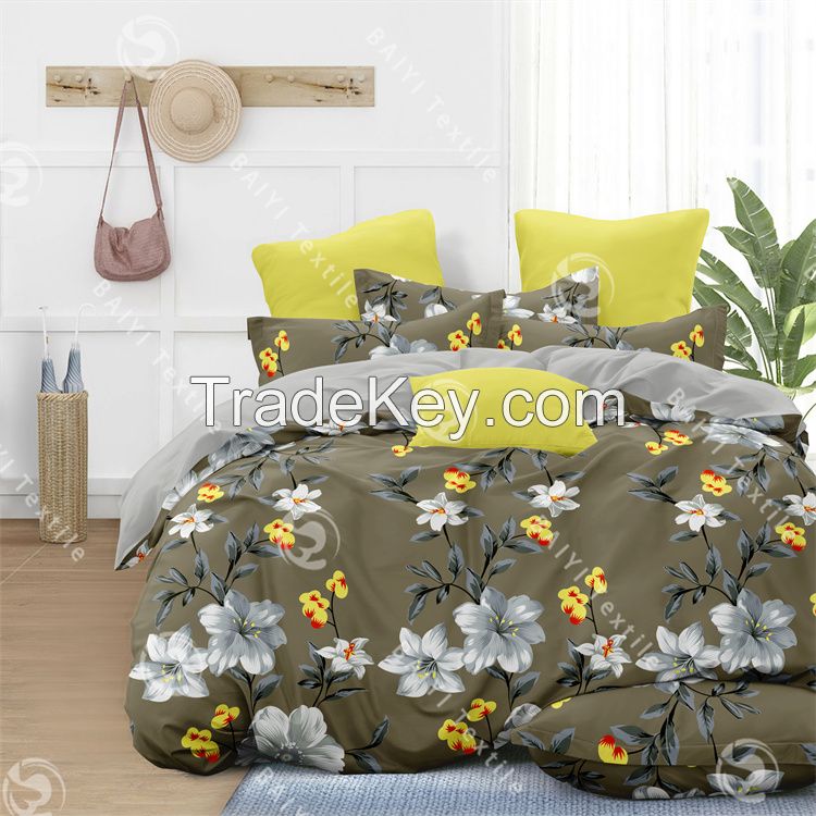 100% polyester disperse printed twill plain woven bedding set for home usage