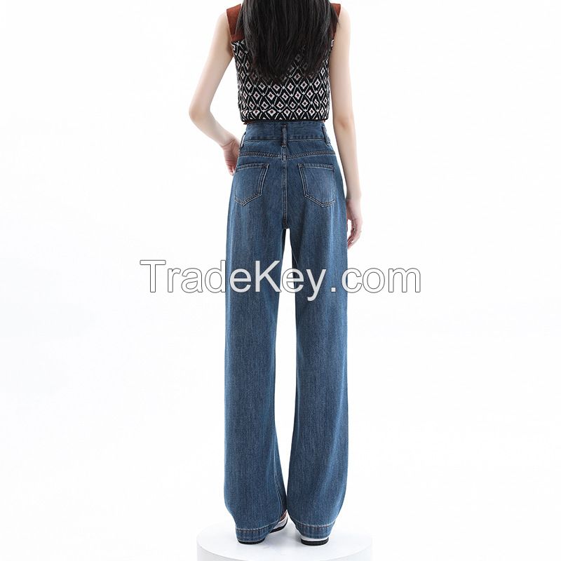 Tian Si wide leg jeans for women in summer, thin high waisted wide leg pants for women in summer, with a slimming effect. Ice silk straight leg pants for women in summer