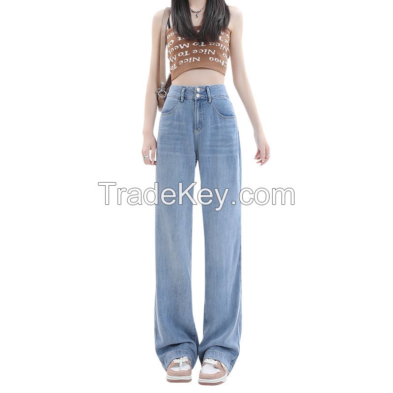 Tian Si wide leg jeans women  summerthin high waisted wide