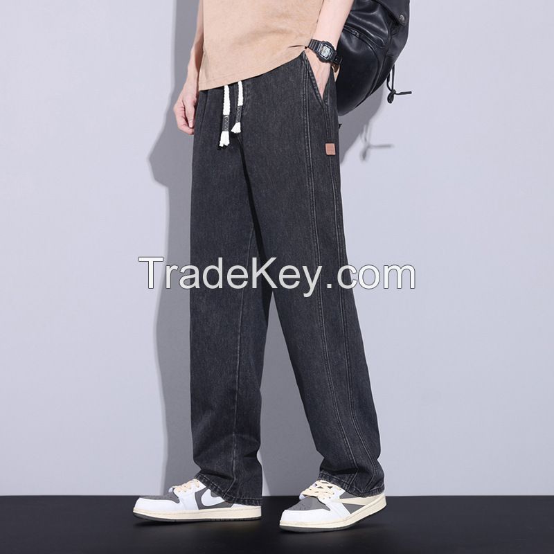 2024 Spring/Summer New Men's Jeans Trendy Straight Leg Loose Casual Versatile Wide Leg Pants for Men