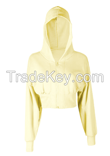 Spring and autumn cotton ribbed waist slimming fitness running sportswear zipper hooded casual short hoodie coat