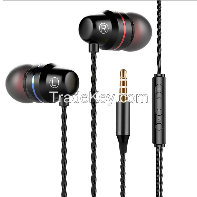 Type-C red and blue circle metal in-ear wired headphones, universal mobile phone with microphone wire control tuning