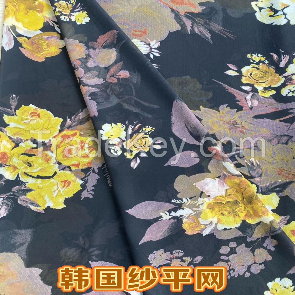 New design jacquard 100% polyester digital printed silk chiffon fabric with lurex metallic printed floral chiffon fabric