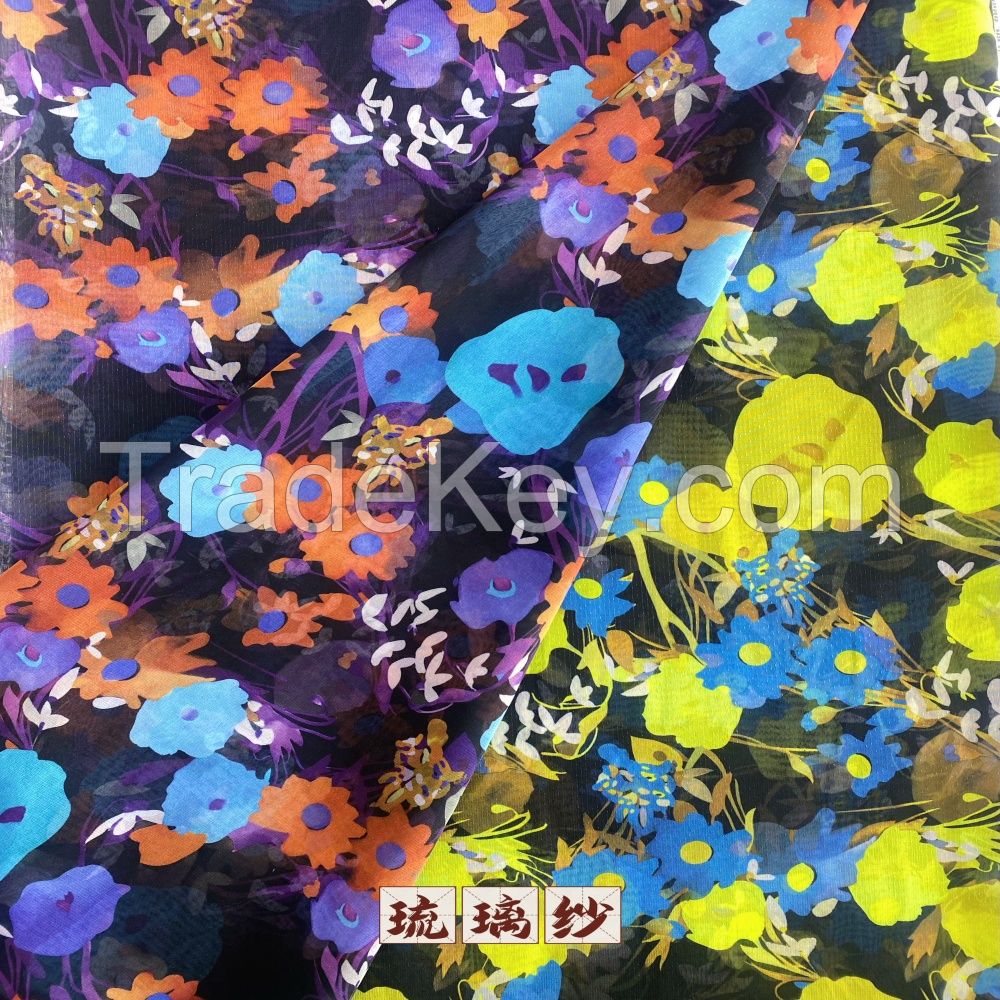 Factory custom high quality flat printed chiffon fabric custom pattern 100% polyester light fashion fabrics