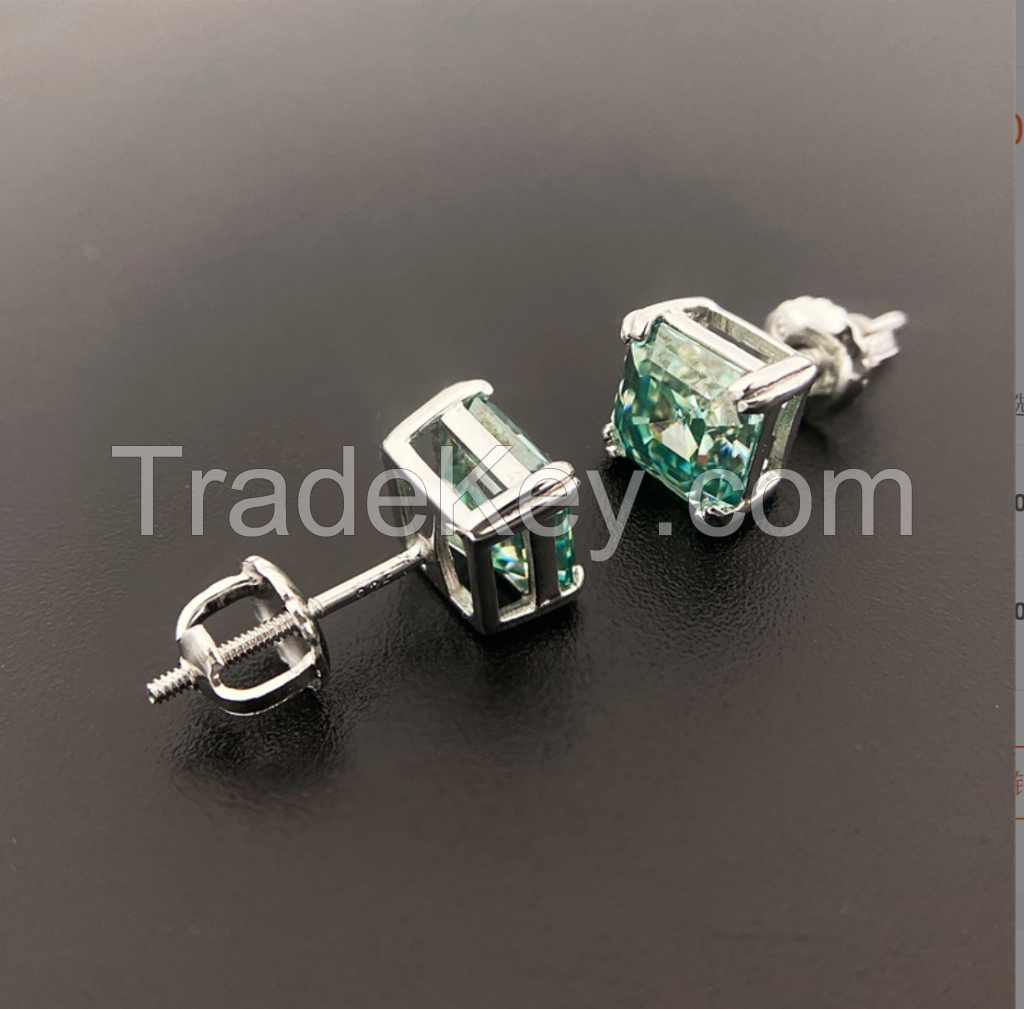 Special-shaped turquoise pagoda cut VVS925 sterling silver earrings with Mosan hip Hop studs