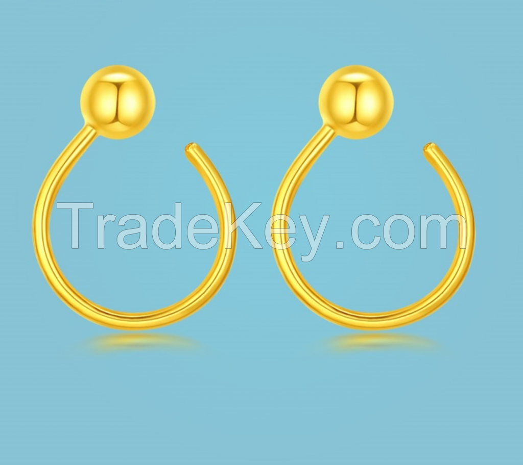 Water Shell Gold Jewelry Gold Bean earrings 5G Aurora Gold light bulb Circle earrings 999 full gold raising ear stick ears