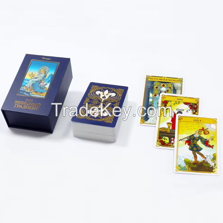 Custom Printed Eco Friendly Book Box Packaging Tarot Cards Russian Language Tarot Gold Foil and Gold Edges Tarot Cards Deck