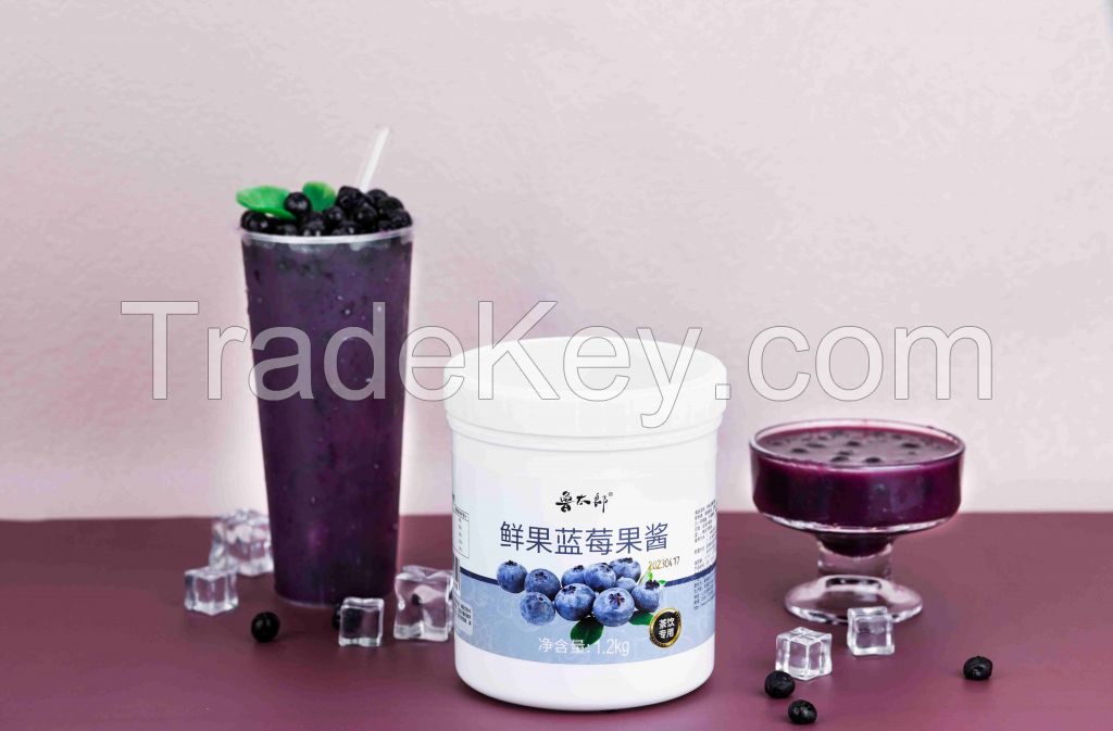 Blueberry Fruit Jam 1.2kg bottles for Drinks Beverage OEM Factory Available Bubble Tea And Milk Tea Pulp Jam