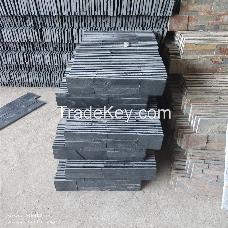 Black cultured stone veneer gray-black color natural slate for landscaping