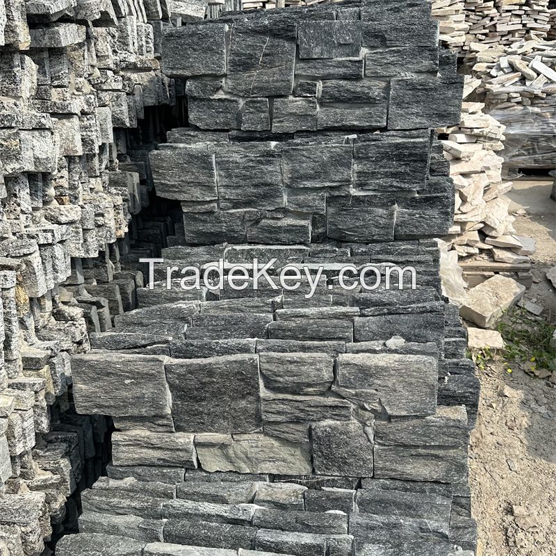 Black cultured stone veneer gray-black color natural slate for landscaping