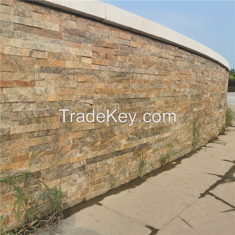 Pale yellow cultured stone veneer natural slate thin brick extrior stone siding panel