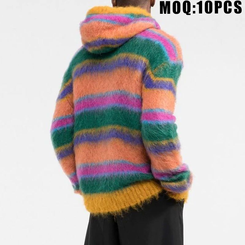 mens striped knitted mohair hoodies pullover jersei knit design jersei jumper knit design Pullover custom hooded sweater