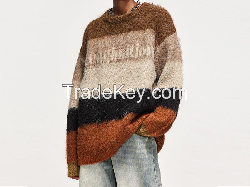 casual knitted Long sleeve man sweater manufacturer jumper men customize pullover knitwear mohair wool jacquard mens sweaters