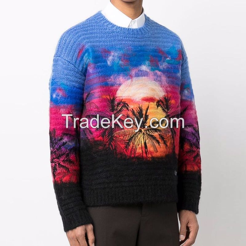 patterned knitted sweater male casual sublimation men&#039;s sweater custom Print knit sweater street wear custom fashion jumper custom