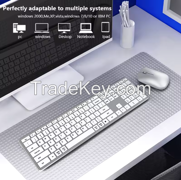 COUSO Wholesale Luxury Computer Keyboard Mouse Combo Aluminum White Bluetooth Office Wireless Keyboard and Mouse Combo