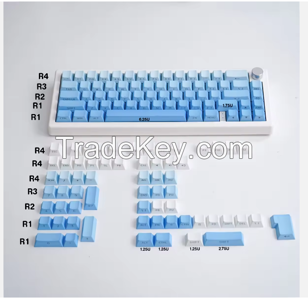 129 Keys Fog Blue Side Engraved Keycap OEM Profile Keycaps For MX Switch Mechanical keyboard keycaps Letters On Side Key Caps