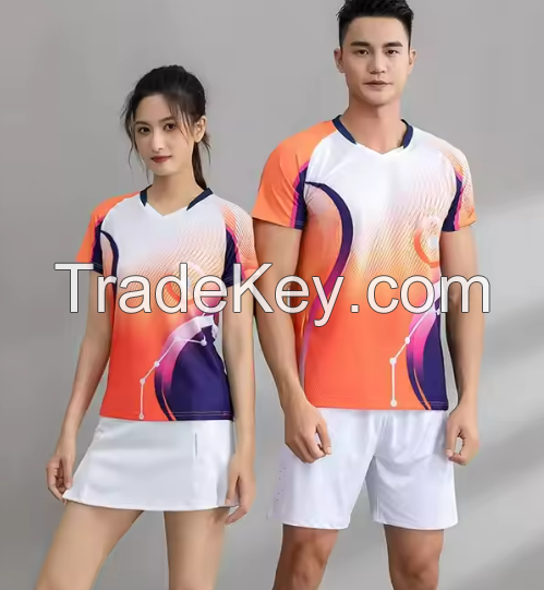 New Summer Short Sleeve Quick Drying Breathable Badminton Sportswear Badminton Running Top Printed Badminton Jersey