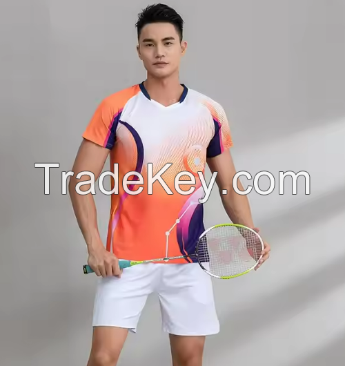 New Summer Short Sleeve Quick Drying Breathable Badminton Sportswear Badminton Running Top Printed Badminton Jersey