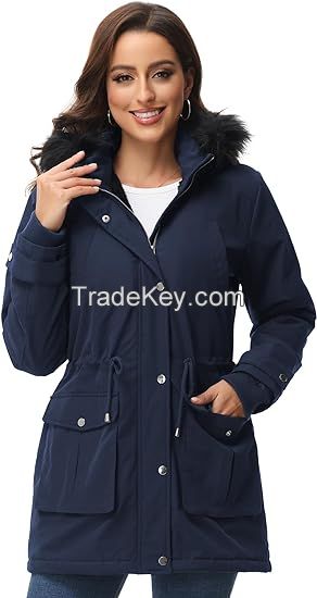 Women's Parka Coat Winter Warm Parka Jacket Fleece Lined Parka Coat Long Winter Coat with Hood