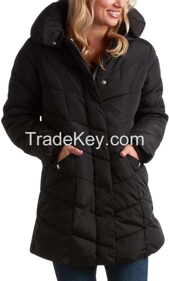 Women's Long Chevron Quilted Outerwear Jacket