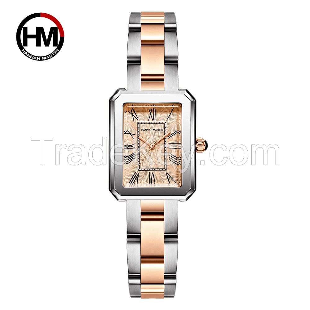 Japanese 2035 movement women's brand watch Square retro Roman numerals quartz watch steel buckle watch