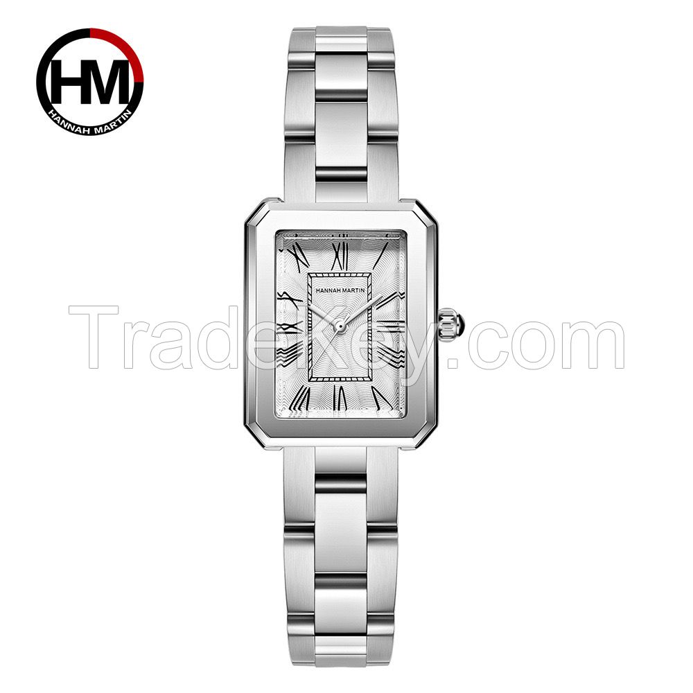 Japanese 2035 movement women's brand watch Square retro Roman numerals quartz watch steel buckle watch