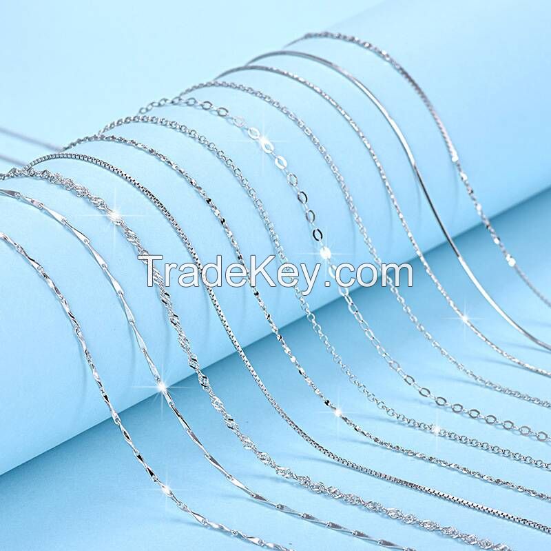 S925 sterling silver necklace box chain Ingot melon seed water wave Star snake bone cross female clavicle chain