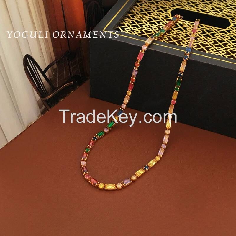 2023 new color zircon necklace summer new choker personality light luxury senior sense clavicle chain female