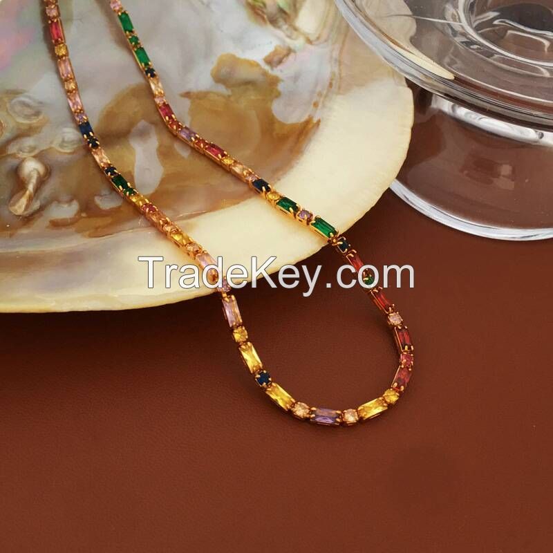 2023 new color zircon necklace summer new choker personality light luxury senior sense clavicle chain female