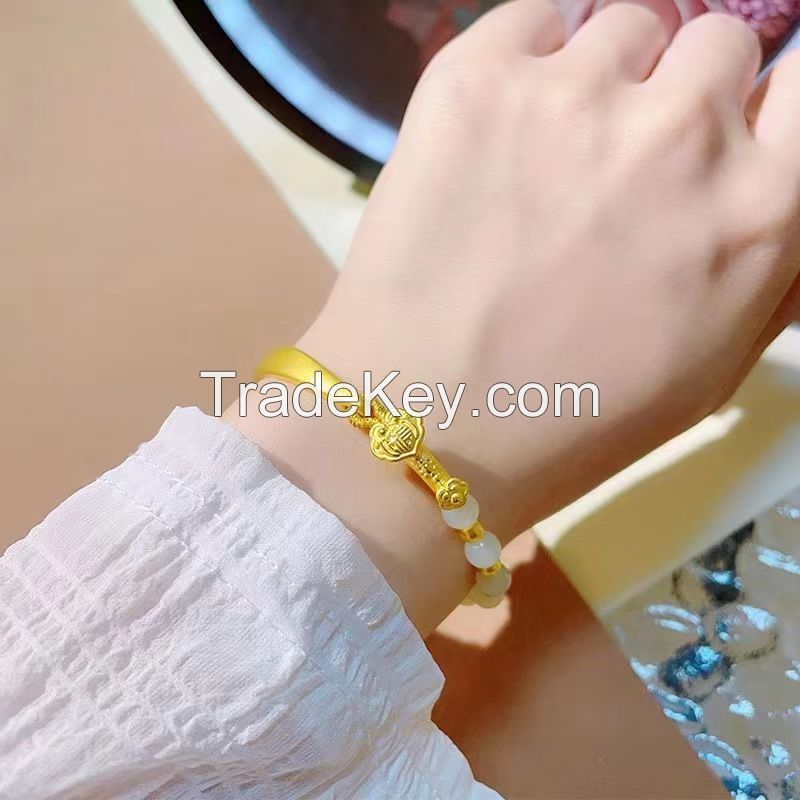 Shenzhen Shuibei gold Ruyi half bracelet half chain bracelet full gold 999 pearl transfer beads and Tian jade bracelet gifts