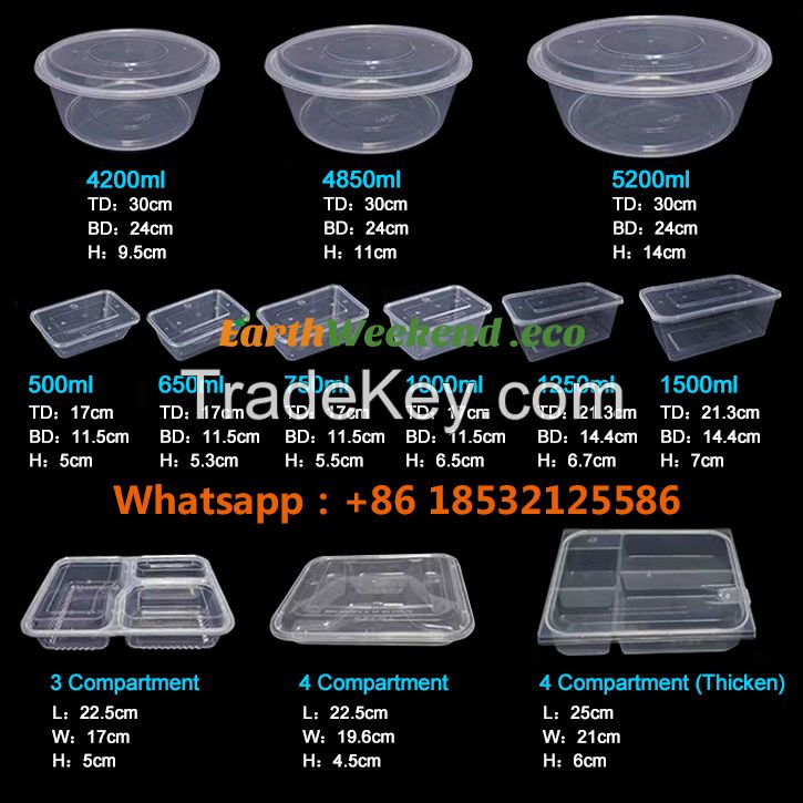 300-2500ml rectangular round disposable lunch box lunch box transparent plastic tableware wholesale packaging Box PP takeaway fast food box