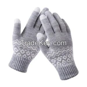 Winter Jacquard Touchscreen Stretchy Knitted Unisex Warm Gloves